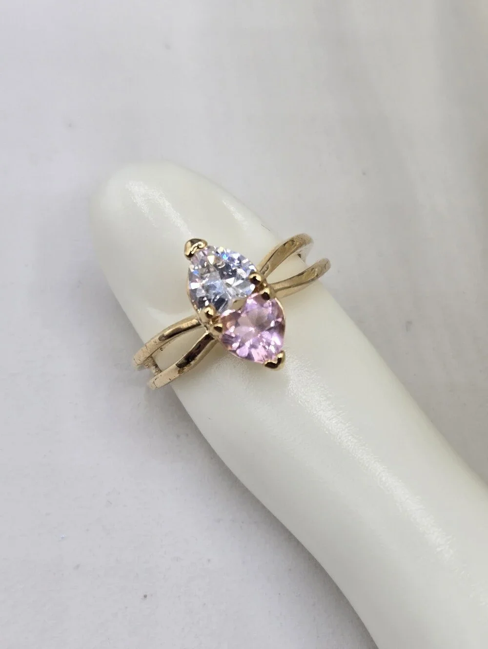 Swarovski Crystal Elements Gold Double Heart Ring Pink Size 7 Statement Bridal